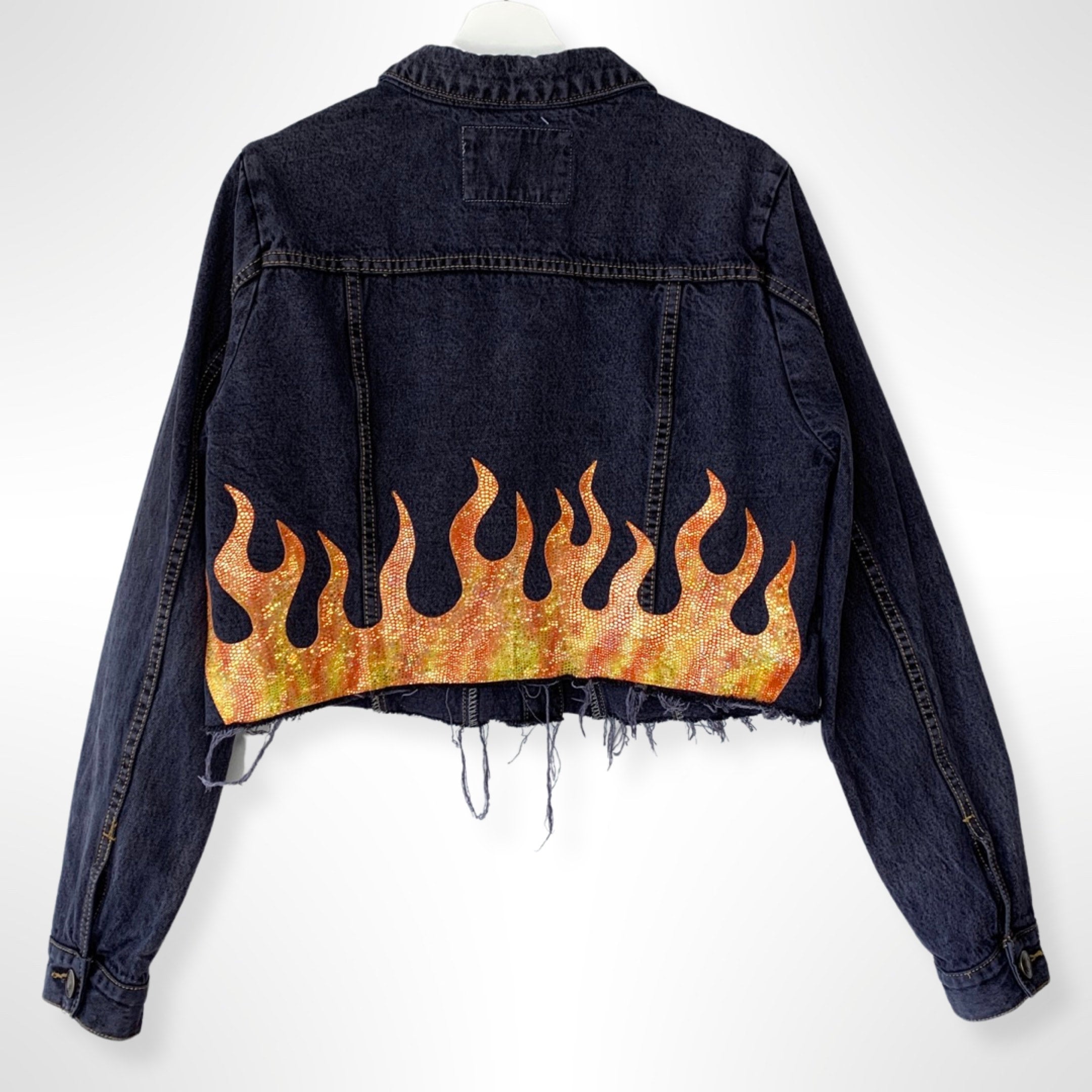 Cropped Flame Denim Jacket